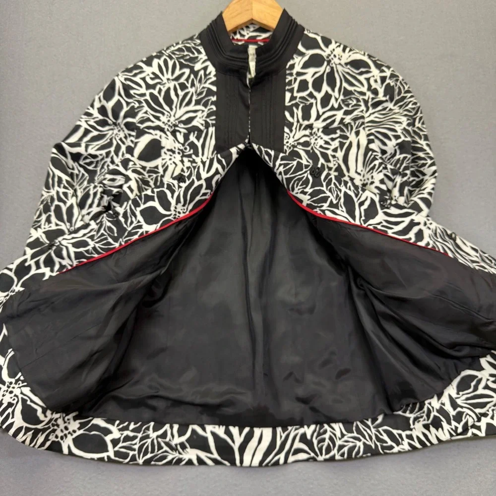 Chicos Womens Black White Floral Open Front Blazer Jacket Size 3 XL Cotton Blend